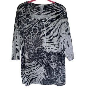 Catherines Top Womens Black & Gray14/16W Artsy Pullover Tunic